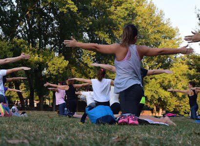 Firmenfitness-Workshop im Park – Mitarbeitende nehmen an einem betrieblichen Gesundheitstraining in Berlin teil.